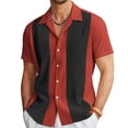 thumbnail image 2 of Lumtrix Men's Camp Collar Retro Vintage Bowling Button Down Shirt Casual Short Sleeve Color Block Shirts Summer Red L, 2 of 6