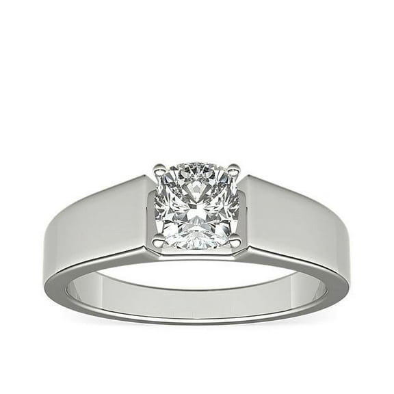 1.00 Carat Beautiful VS1 Cushion Real Diamond Solitaire Wedding Ring for Women in Solid 14K White Gold Size 7