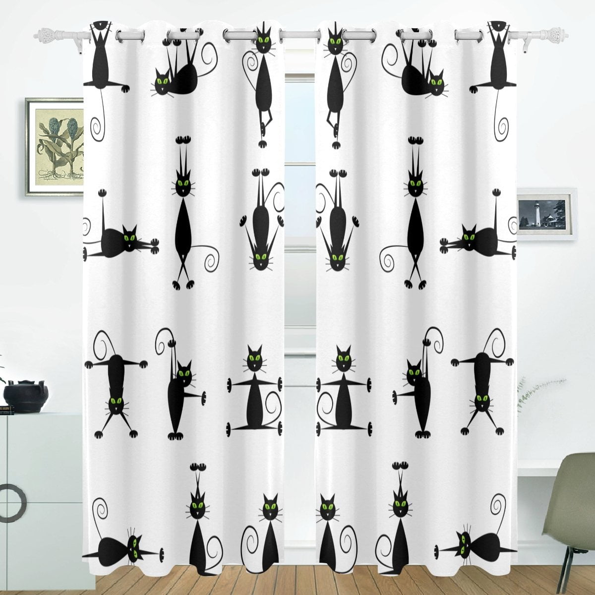 POPCreation Black Cats Pattern Window Curtain Blackout Curtains