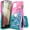 Pink/Aqua, variant on Nagebee Case for Samsung Galaxy A12 5G with Tempered Glass Screen Protector (Full Coverage), Sparkle Glitter Liquid Bling Diamond [Ring Holder & Wrist Strap] Women Girls Cute Case (Pink/Aqua)