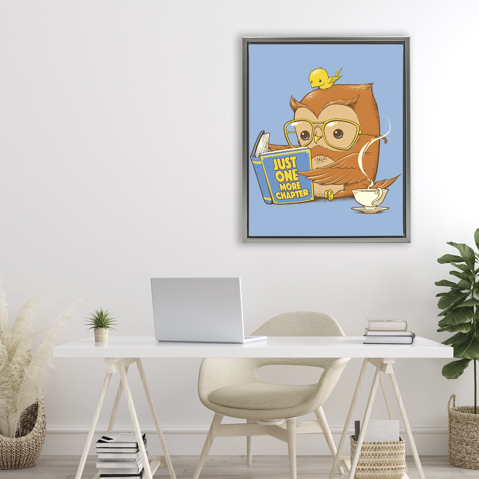Stupell Industries One More Chapter Owl Gray Framed Floater Canvas Wall Art, design by Tobe Fonseca