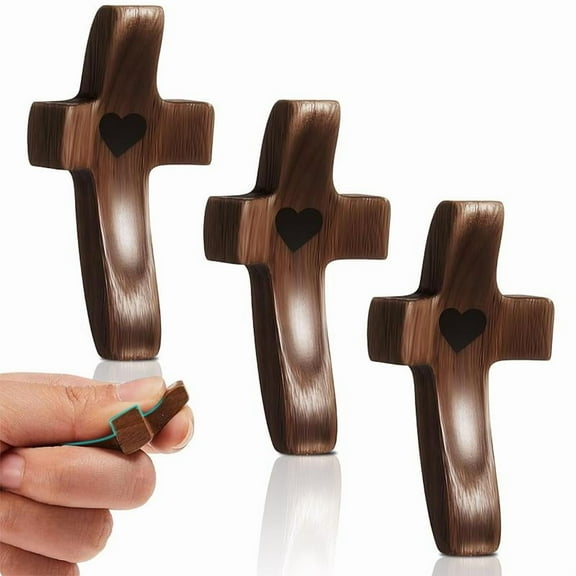3Pcs Pocket Wooden Cross Decorations - Anxiety Relief Fidget Cross, Spiritual Gift for Stress Relief