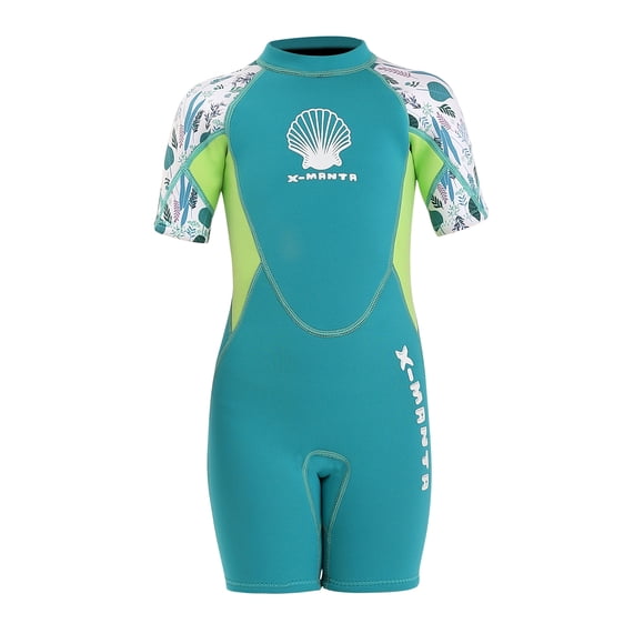 X-MANTA 2.5mm Neoprene Girls' Short Sleeve Wetsuit for Swimming & Water Sports, UV Protection, Green, Size M