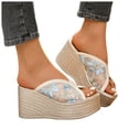 thumbnail image 2 of Wedge Heels for Women Peep Toe Platform Sandals 2026 Summer Fashion Splice Floral Embroidery Mesh Slip on Comfortable Slides Beach Shoes Blue Size 7.5, 2 of 7
