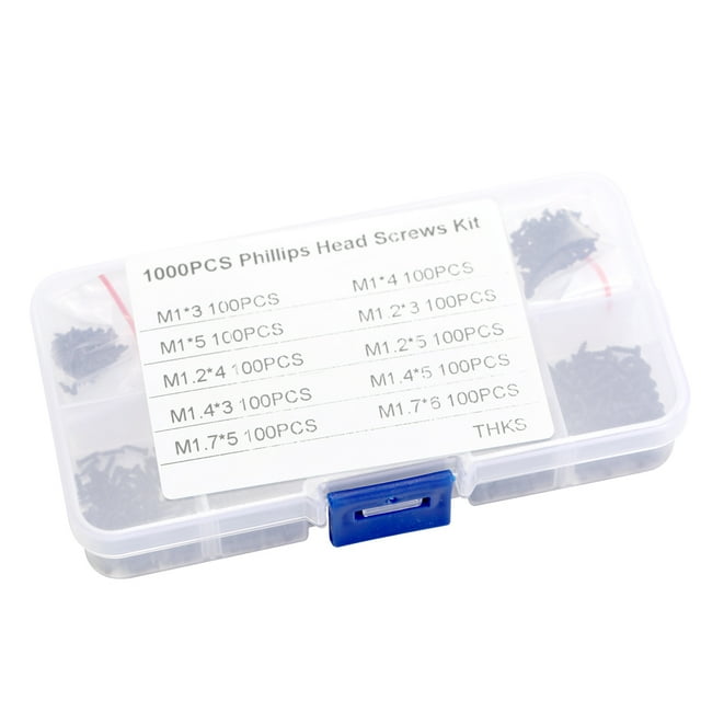 Yeacher Ensemble de 1000 Pcs de Micro-Vis Rotatives Mixtes PA à Tête Phillips, Petites Vis Électroniques pour Bois à Auto-Taraudage, avec Boîte de Rangement