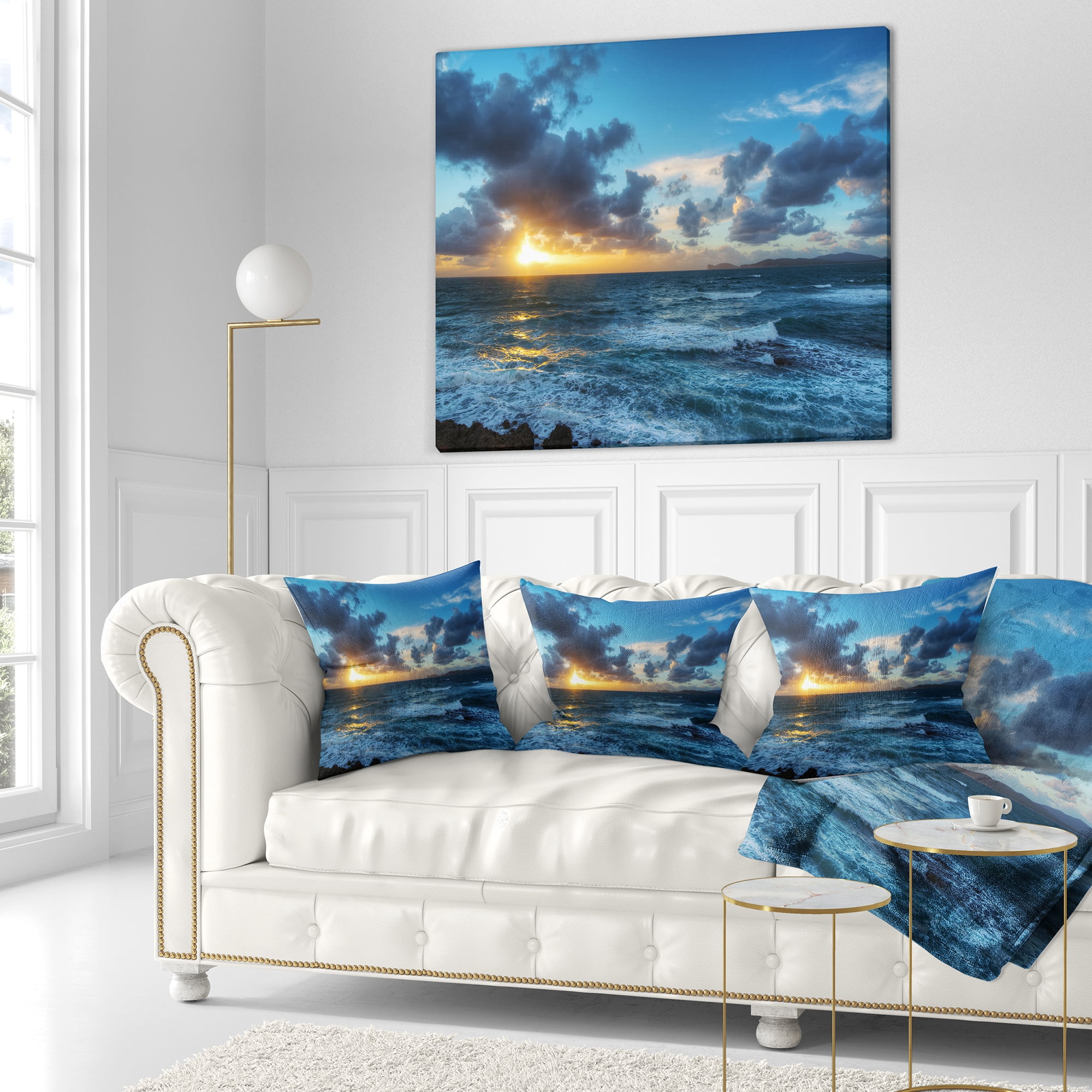 Designart Sunset at Alghero under Dramatic Sky - Seashore Throw Pillow - 16x16