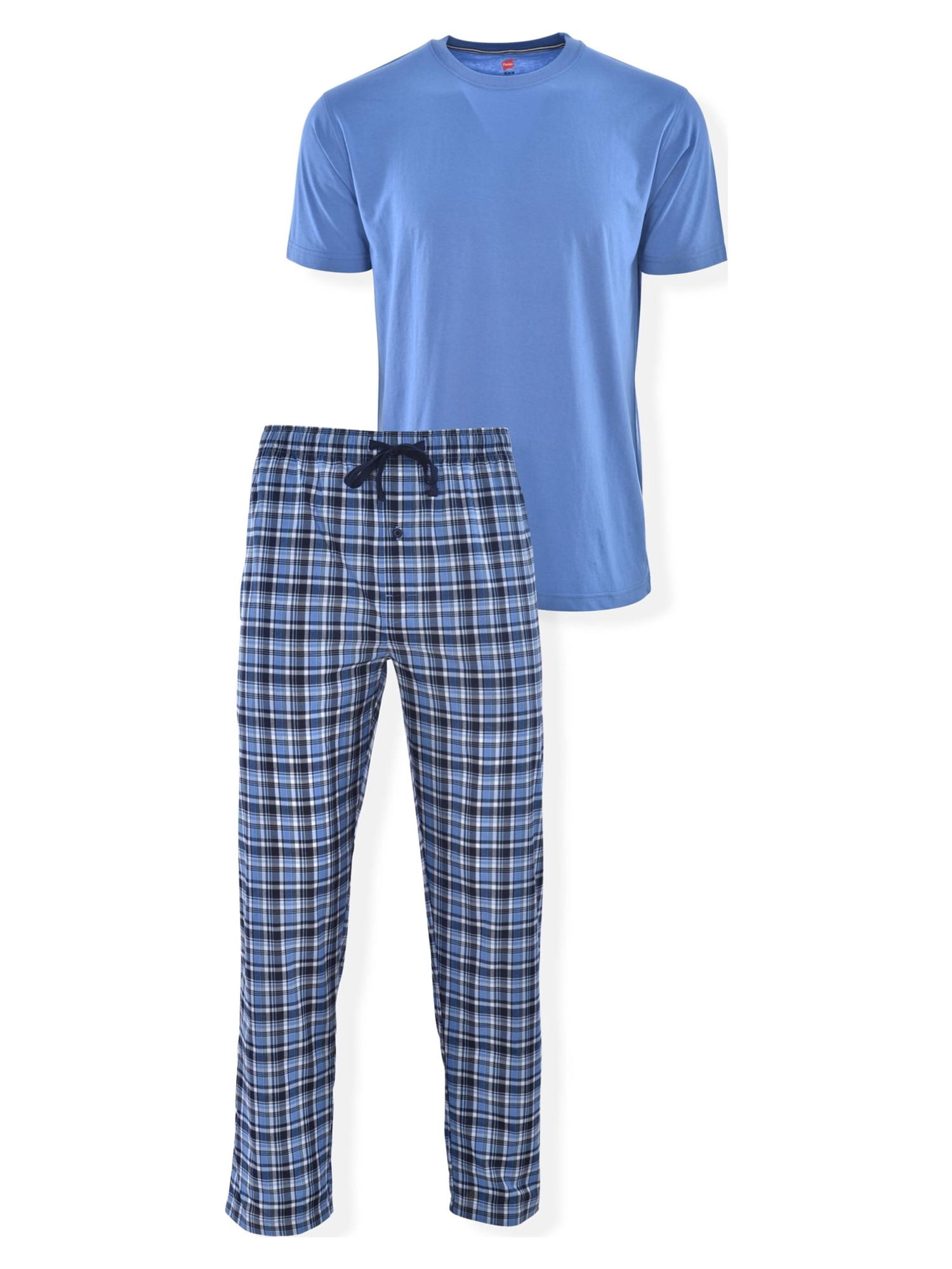 Hanes Men's Short Sleeve Knit Sleep Top with Woven Pajama Pants