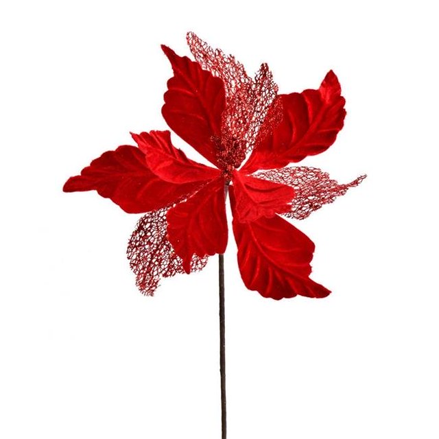 Vickerman QG190803 12 in. Red Velvet Poinsettia Spray - 6 per Bag