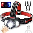 thumbnail image 2 of USB Rechargeable LED Headlamp 1000LM IPX5 Waterproof Headlight with 2200mAh Battery Motion Sensor Adjustable Head Flashl, 2 of 6