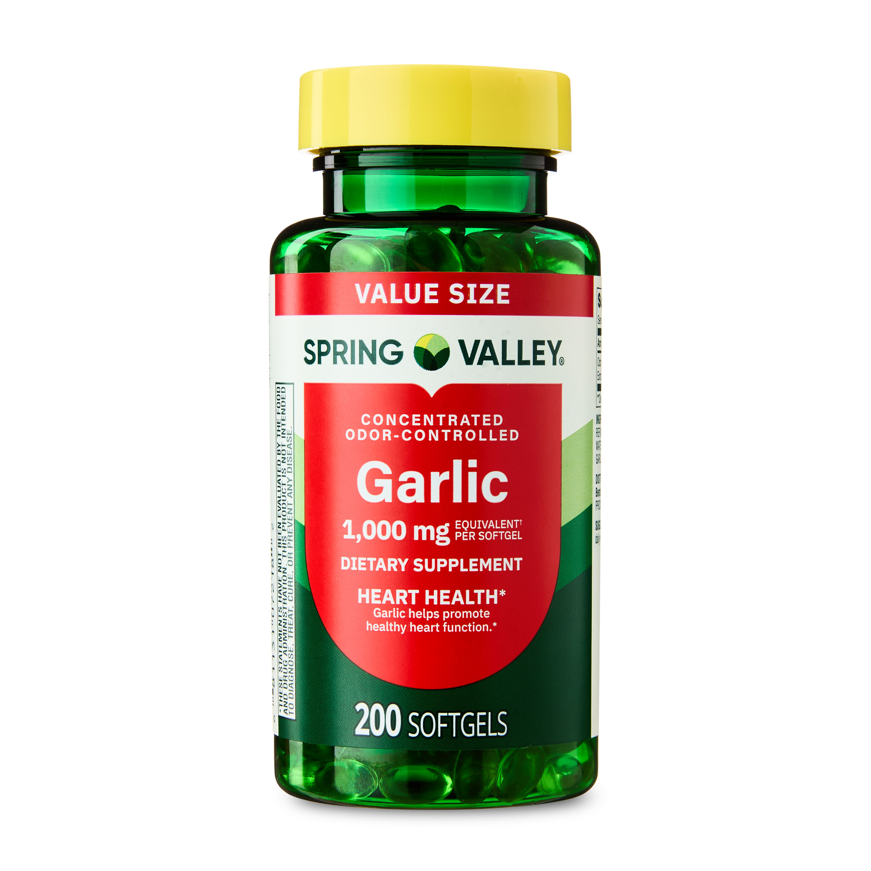 Spring Valley Odor-Controlled Garlic Dietary Supplement Softgels for Heart Health, 1000 mg, 200 Count