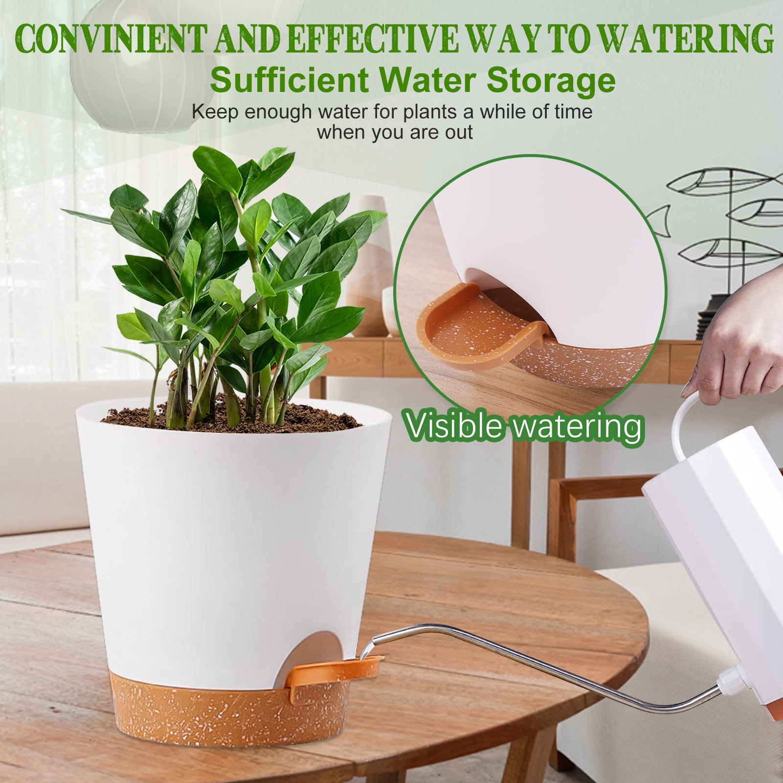 Remiawy Self Watering Plant Pots with Drainage Hole, 8/7/6.5/6/5.5/5 Inch Self Watering Planters for Indoor Outdoor Plants , White Plastic Flower Pots 6 Packs