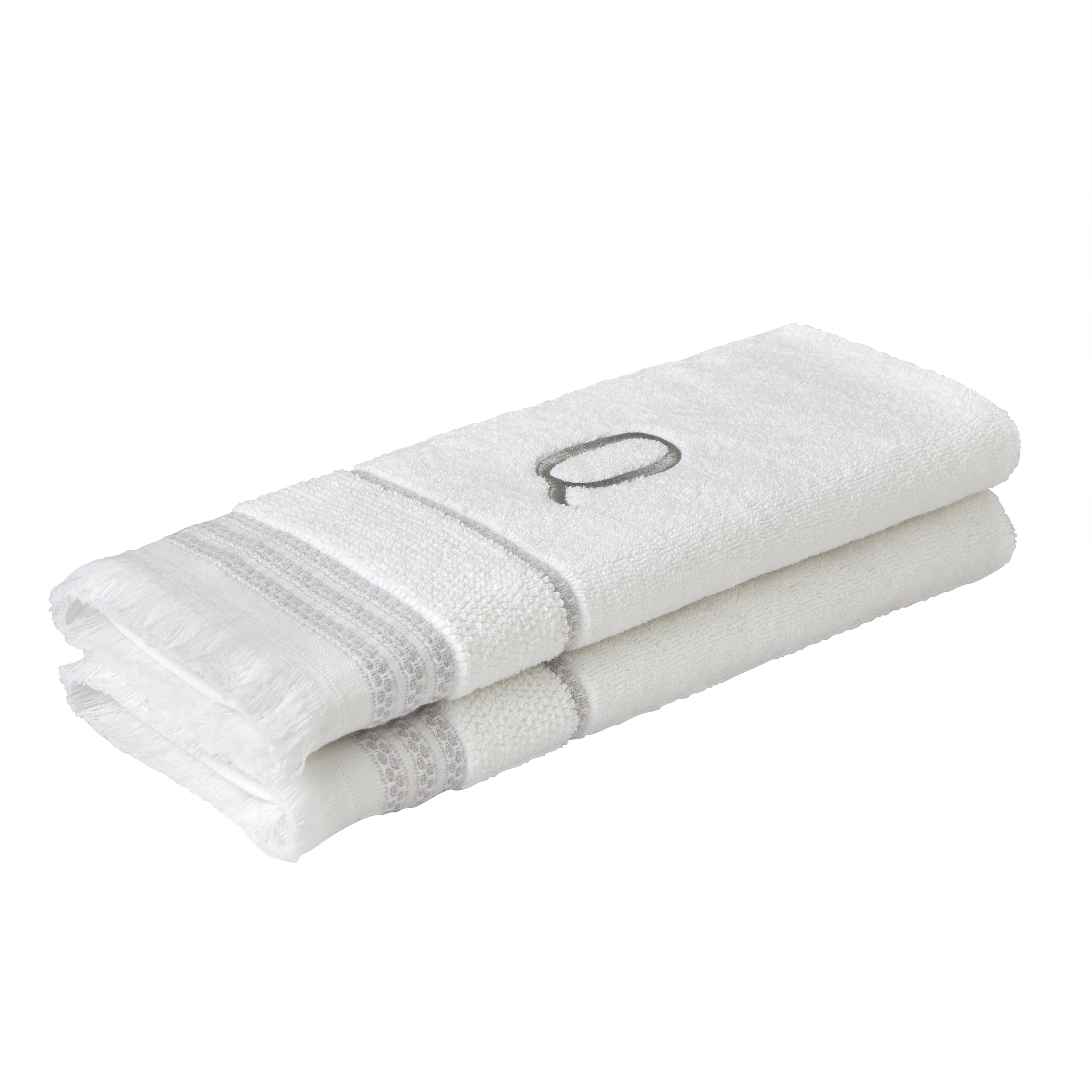 SKL Home Casual Monogram Hand Towel (2-Pack), "Q", White