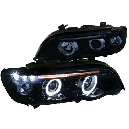 Spec-D Tuning For 2001-2003 Bmw E53 X5 Dual Halo Led Glossy Black Projector Headlights (Left+Right) Smoke (Best Halo Lights For Bmw)