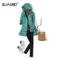 thumbnail image 2 of Women Long Warm Light Down Jacket Ladies Fashion Hooded with Portable  Bag Puffer Coats Women‘s Overcoats Hip-Length Coat, 2 of 7
