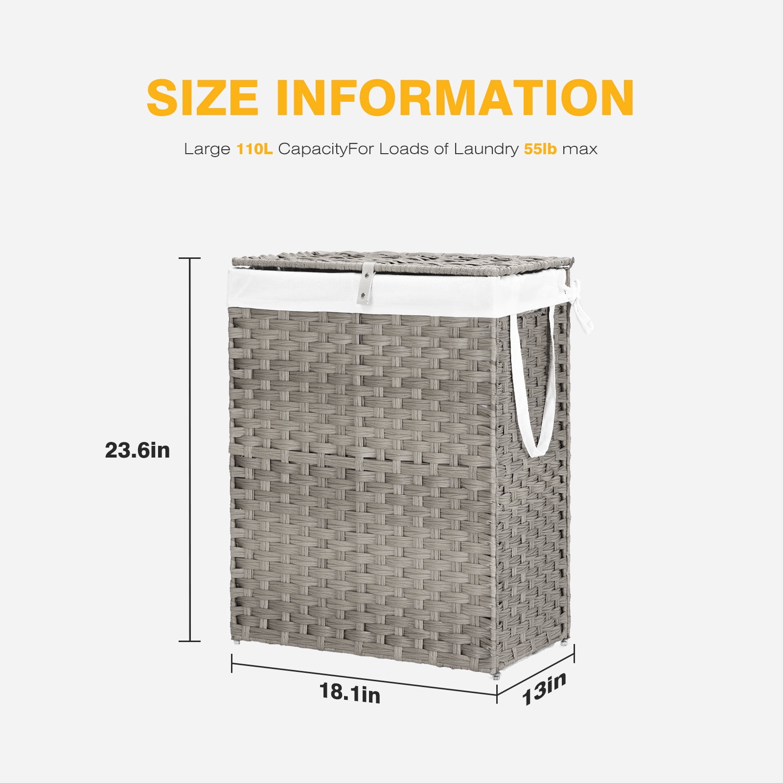 CONCETTA Laundry Hamper with Removable Liner, 90L Wicker Laundry Baskets, Gray