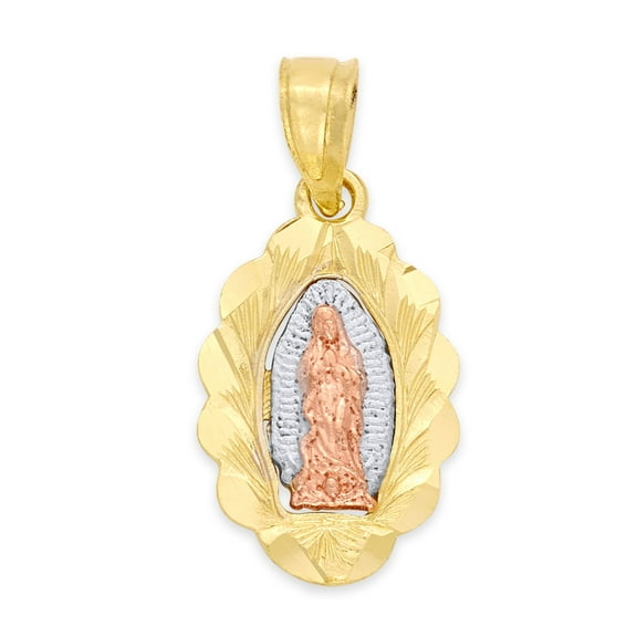 Golden Fire Solid 10k Tricolor Gold Our Lady of Guadalupe Pendant - Catholic Jewelry Gifts for Women