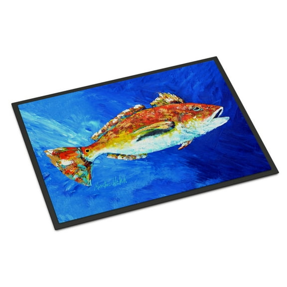 Carolines Treasures MW1212MAT Red Fish White Spin Door Mat Indoor Rug or Outdoor Welcome Mat 18x27 Doormat  18H X 27W