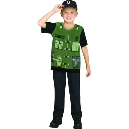 Child's Military Soldier Printed Shirt And Hat Combo Costume Up To Size