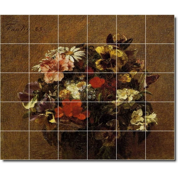 Ceramic Tile Mural-Henri Fantin-Latour Flowers Custom Tile Mural 22. 72" w x 60" h using (30) 12 x 12 ceramic tiles
