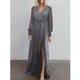 thumbnail image 1 of Vestido De Manga Larga Para Mujer, Vestido Largo Ajustado Con Lentejuelas Brillantes, Cuello En V, Abertura Lateral Cómoda Para Baile De Graduación Para Dama Para Aniversario Mgaxyff Otros, 1 of 5