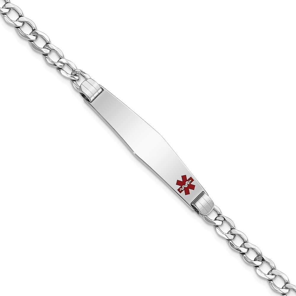 Auriga Fine Jewelry 14K White Gold Semi-Solid Soft Cuban Id Bracelet 8 inch for Women(L- 8inch, W- 8.8mm)