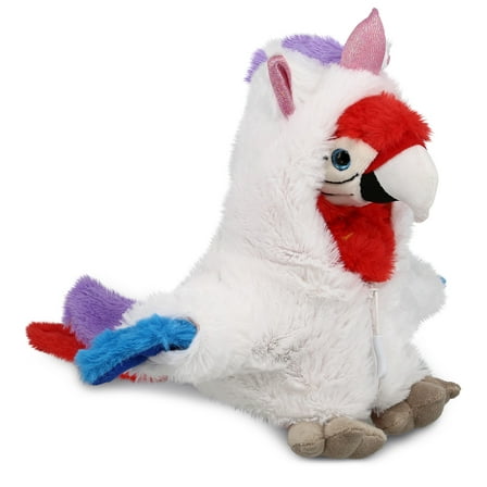 DolliBu Red Parrot Unicorn Plush Stuffed Animal Toy - Super Soft Parrotcorn Dress Up with Removable Plush Unicorn Outfit, Cute Fantasy Wildlife Gift - 15.5 Inches