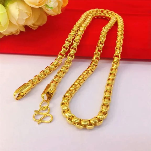 QQTDFG Cool 24K Yellow Gold Plated 6mm 24" Fashion Box Chains Necklace for Men-default