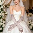 thumbnail image 4 of HuangHuanChen Satin Gloves for Women Solid Color Elegant Formal Long Opera Gloves Wedding Prom Long Opera Party 1920s Satin Tea Party Gloves Stretchy Elbow Length Bridal Gloves Rose Gold One Size, 4 of 5