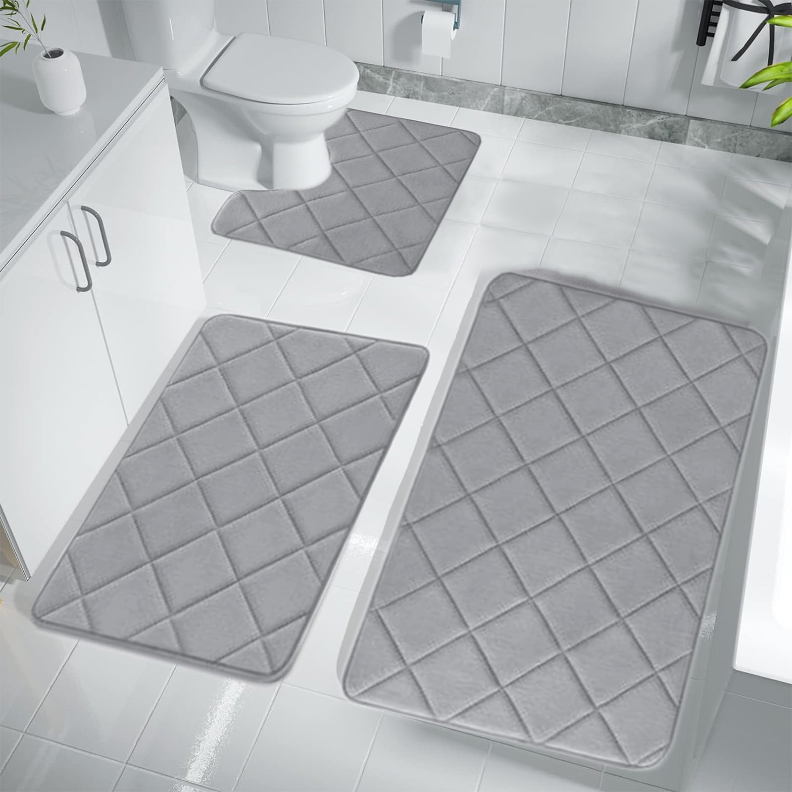 3 Pieces Luxury Bathroom Rug Set With U-Shaped Toilet Rug, Non-Slip Rubber Bottom, Thick Microfiber Fluffy Plush, Water Absorption, Machine Washable,Quick Dry, Ultra Soft, Bath Mats For Bathroom, Tub