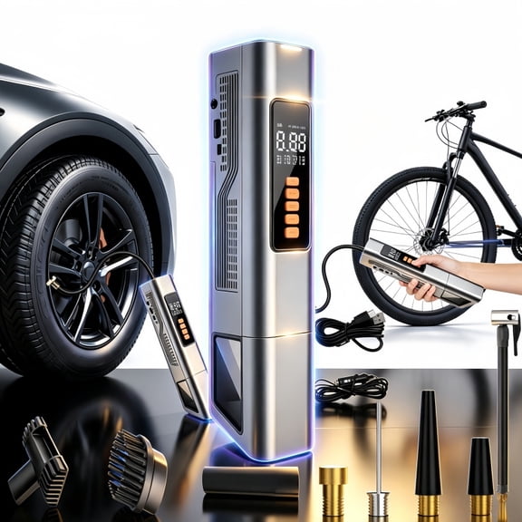 Tire Inflator Portable Air Compressor, with Digital Pressure Gauge & LED Light,Faster Inflation Cordless Air Pump for Car Tires with Air Compressor for Car, Motorcycle, Bike, Ball with Light