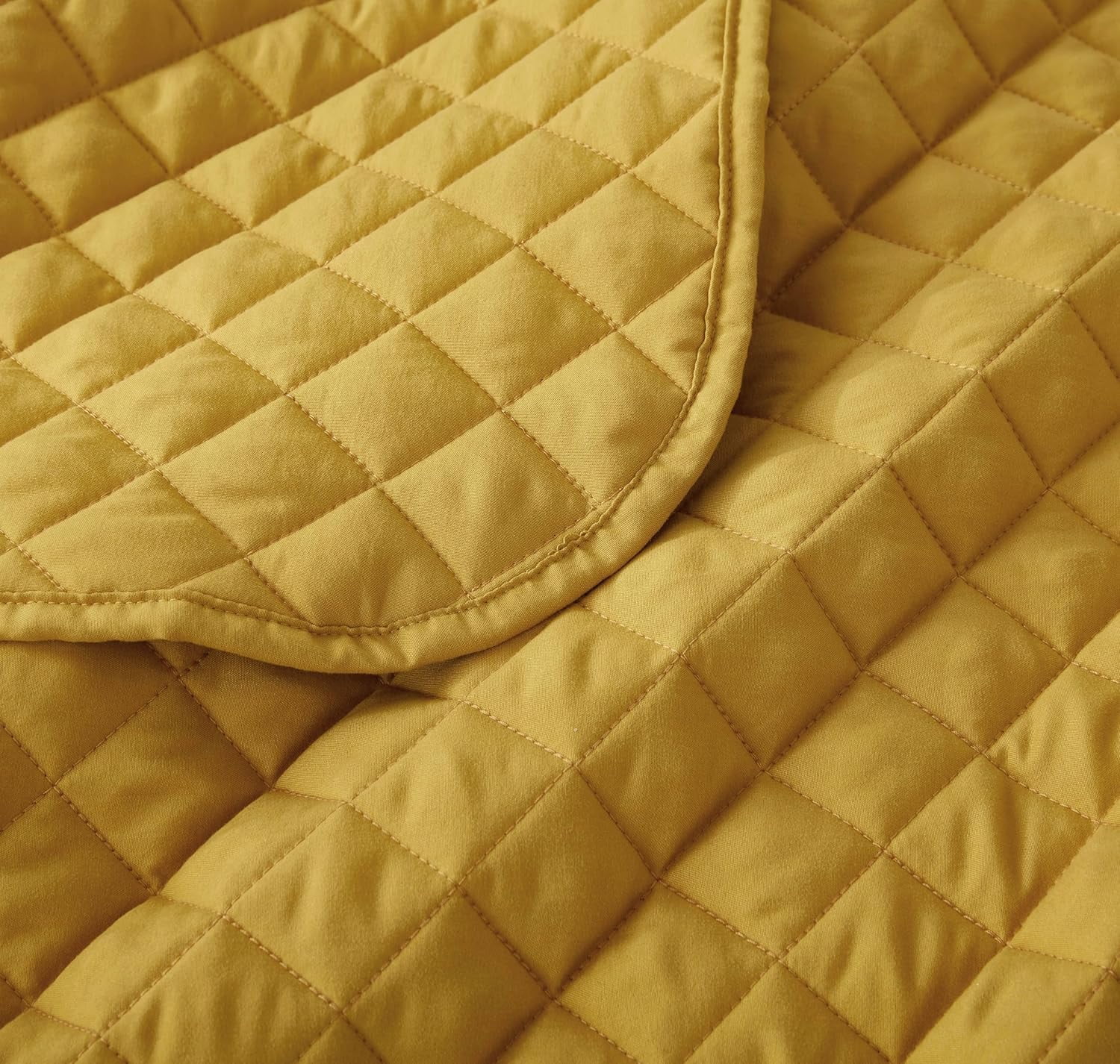 Chezmoi Collection Teo 3-Piece Mustard Yellow Queen Size Quilt Set - Diamond Stitched Lightweight Microfiber Bedspread Set Bedspread Set for All Seasons