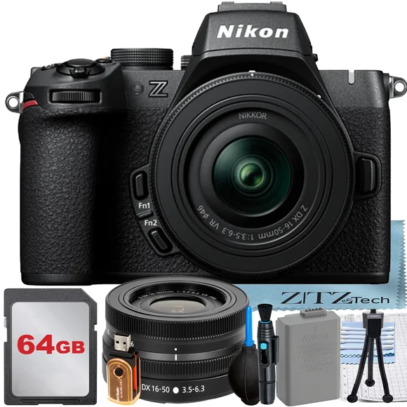 Nikon Z50 II Mirrorless Camera with 16-50mm + 50-250mm VR Lens + 64GB Memory Card + Cleaning Kit + ZeeTech Accessory Bundle