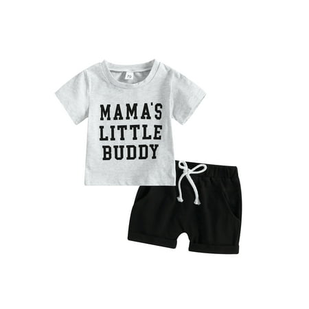 

jaweiwi 2Pcs Baby Boy Shorts Outfits 0 6M 12M 18M 24M 3T Short Sleeve Letter Print T-Shirt + Pocket Short Pants Clothes Set