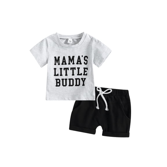 Bagilaanoe 2pcs Toddler Baby Boy Short Pants Set Letter Print Short Sleeve T-Shirt Tops Shorts 6M 12M 18M 24M 3T Kids Casual Summer Outfits