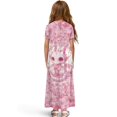 thumbnail image 2 of Uourmeti Girls Dress with Pink Dragon Flower Print Short Sleeve Round Neck Casual Maxi Dresses with Pockets Summer Long Sundress for Kids, Size 7-8 Years, 2 of 7