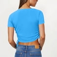 thumbnail image 4 of CQONEPT Womens Crop Tops Casual Round Neck Short Sleeve Drawstring Shirts Side Slim Fit Stretchy Tunic Tee Blue S, 4 of 7