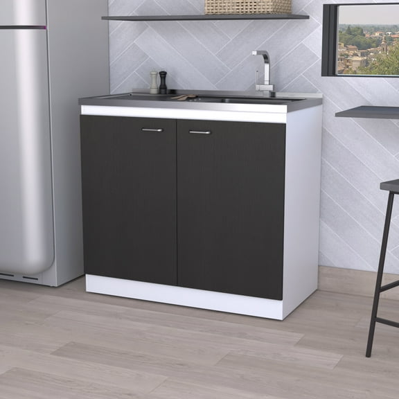 Newboti Oklahoma Utility Sink, Double Door Cabinet, Stainless Steel Countertop 373884478825499