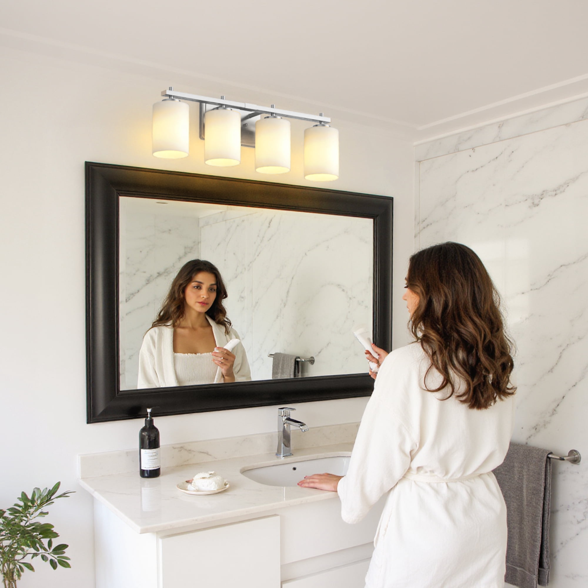 YANSUN  24.4 in 4-Light YANSUN Bathroom Vanity Light with Frosted Glass and Nickel Iron Frame, Vanity Light for Bathroom, Hallway, Mirror, Laundry Room