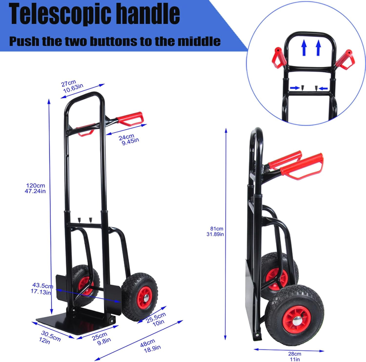 Heavy Duty Steel Hand Truck with Double Handles 330 lb Capacity Trolley