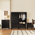 thumbnail image 6 of CBJCBJ 70"Mid-Century Wood Armoires Wardrobe Closet, Bedroom Clothing Storage Cabinet with Hanging Rail, Black, 6 of 6