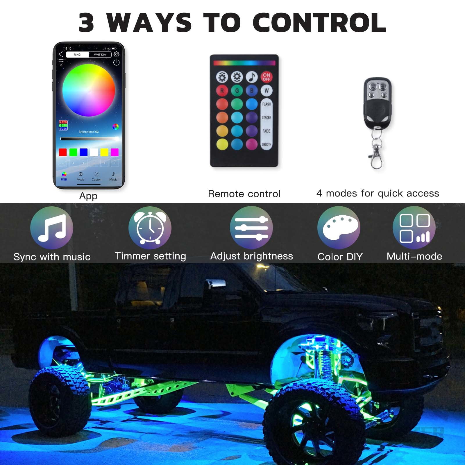 10Pods RGB LED Rock Lights with APP/RF Remote Control, Underglow Lights Multi Zone Neon Exterior Lights Multicolor 12v Waterproof for Trucks Accessories Jeep UTV SUV ATV Golf Cart Offroad