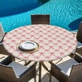 thumbnail image 5 of Vintage Pink Bow Round Tablecloth 45-54 Inch Round Fitted Table Cloth with Elastic Edge, Beige Retro Art Aesthetic Waterproof Table Cover Protector for Outdoor Picnic Party Dining, 5 of 6