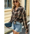thumbnail image 4 of Womens Button Down Flannel Shirts Long Sleeve Plaid Shackets Business Casual Blouse Top Dark Brown XL, 4 of 9
