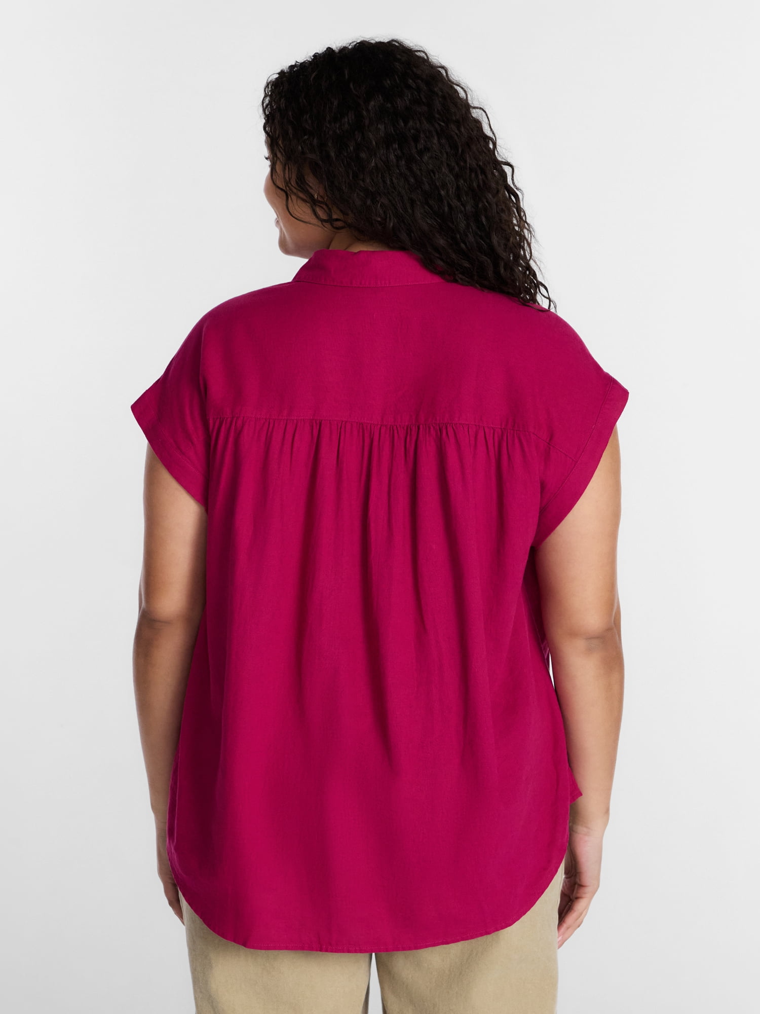 Terra & Sky Women's Plus Linen Camp Shirt, Sizes 0X-5X