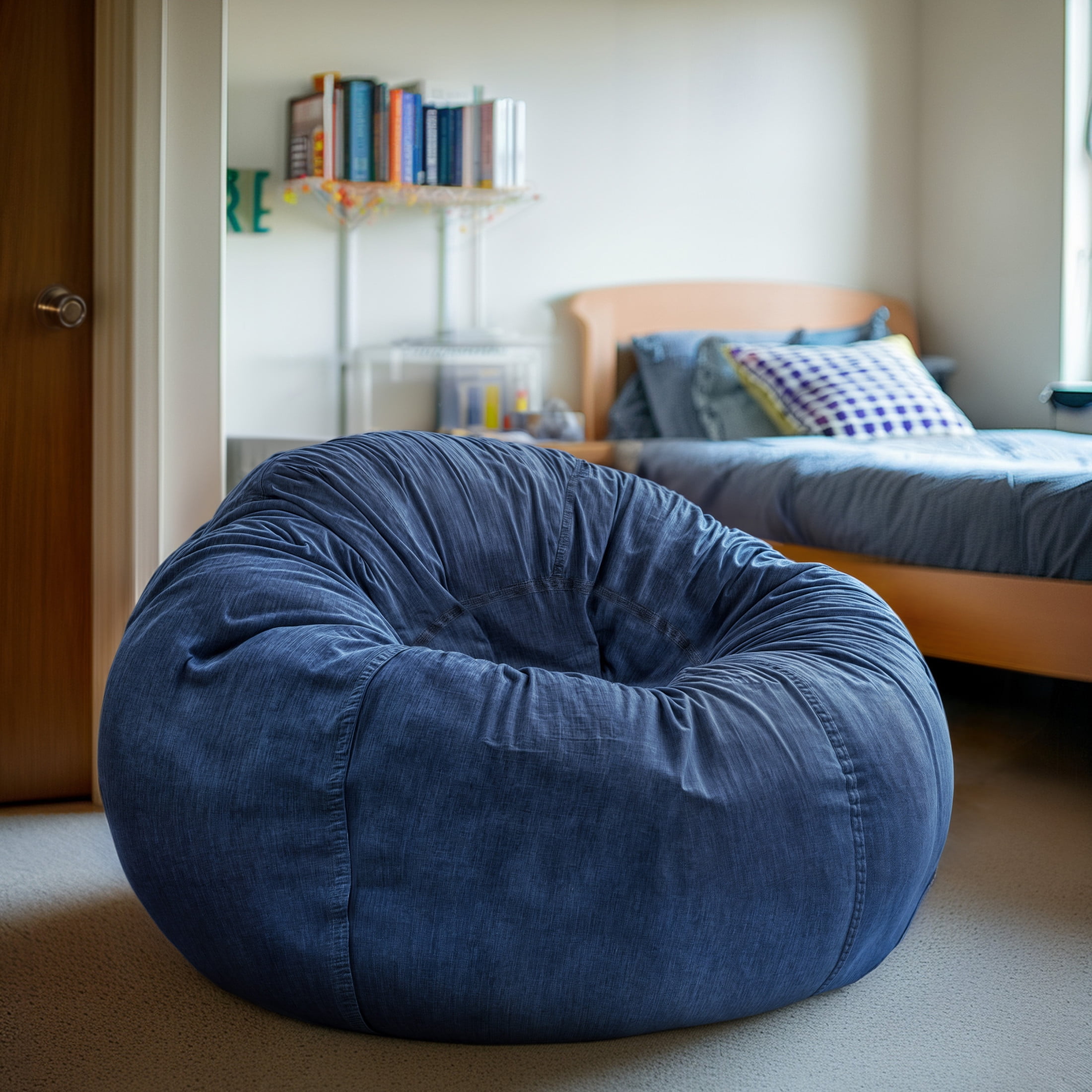 Flash Furniture Duncan Oversized Denim Refillable Bean Bag Chair for All Ages