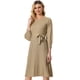 thumbnail image 1 of Vestido de Punto con Cinturón para Mujer con Cuello Redondo Mangas faroles Vestido de Suéter Casual Caqui S, 1 of 6