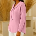 thumbnail image 4 of VISALY Bow Tie Collar Knit Sweater for Women Elegant Long Sleeve Ribbed Knit Pullover Sweater Soft Lightweight Office Dressy Casual Tunic Shirts Fall Trendy Business Casual Outfits Pink M, 4 of 7