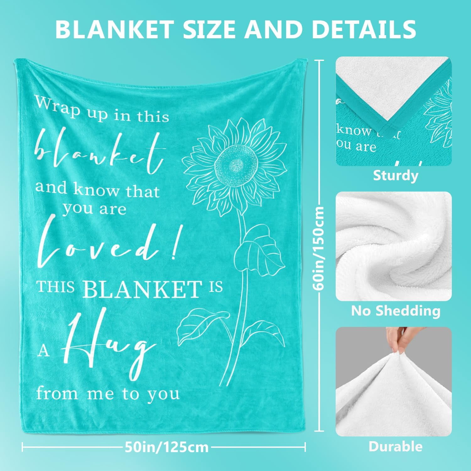Get Well Gifts for Women After Surgery - Hug Blanket - Thinking of You Gift for Mom Friend Sister - Feel Better Inspirational Gifts for Women - Get Well Soon Gift - Purple Sunflower Blanket