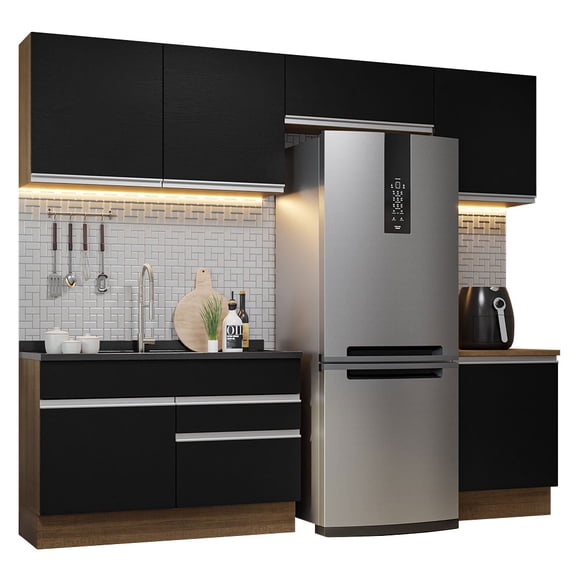 Cocina Integral Completa Glamy Madesa 260cm - Marrón/Negro