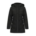 thumbnail image 7 of Zedker Fall Winter Mid-Length Hooded Long Sleeve Thermal Womens Puffer Jackets, Comfy Loose Zipper Outerwear Tops with Pockets,Black,L, 7 of 7